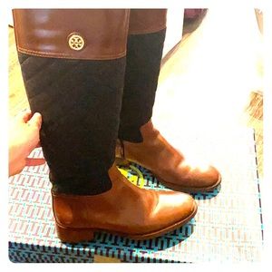 Tory Burch brown leather and quilted boots